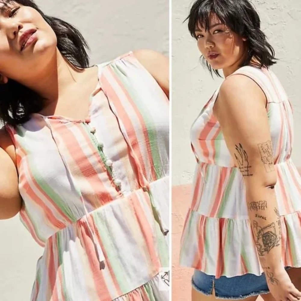 Torrid Spring Striped Lenny Tiered Babydoll Tank Top Sz 00 NWT